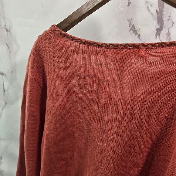 Vintage Sweater Womens 3X Coral 90s Y2K Artsy Coastal Cotton Ramie Embroidered - Picture 6 of 13